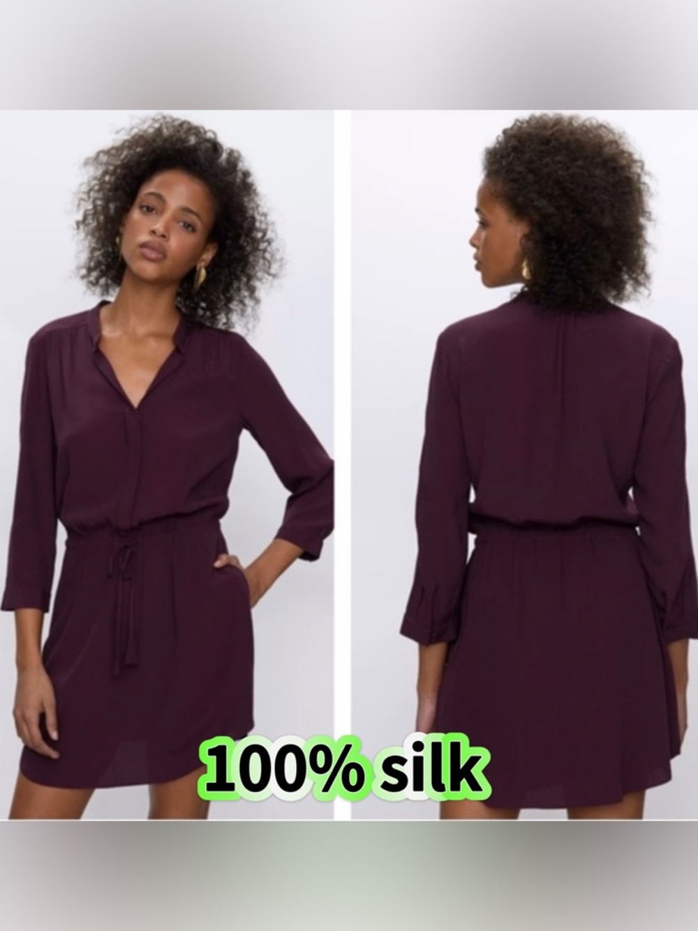 (Like New) ARITZIA BABATON | 100% Silk Burgundy Plum Drawstring Waist Mini Dress